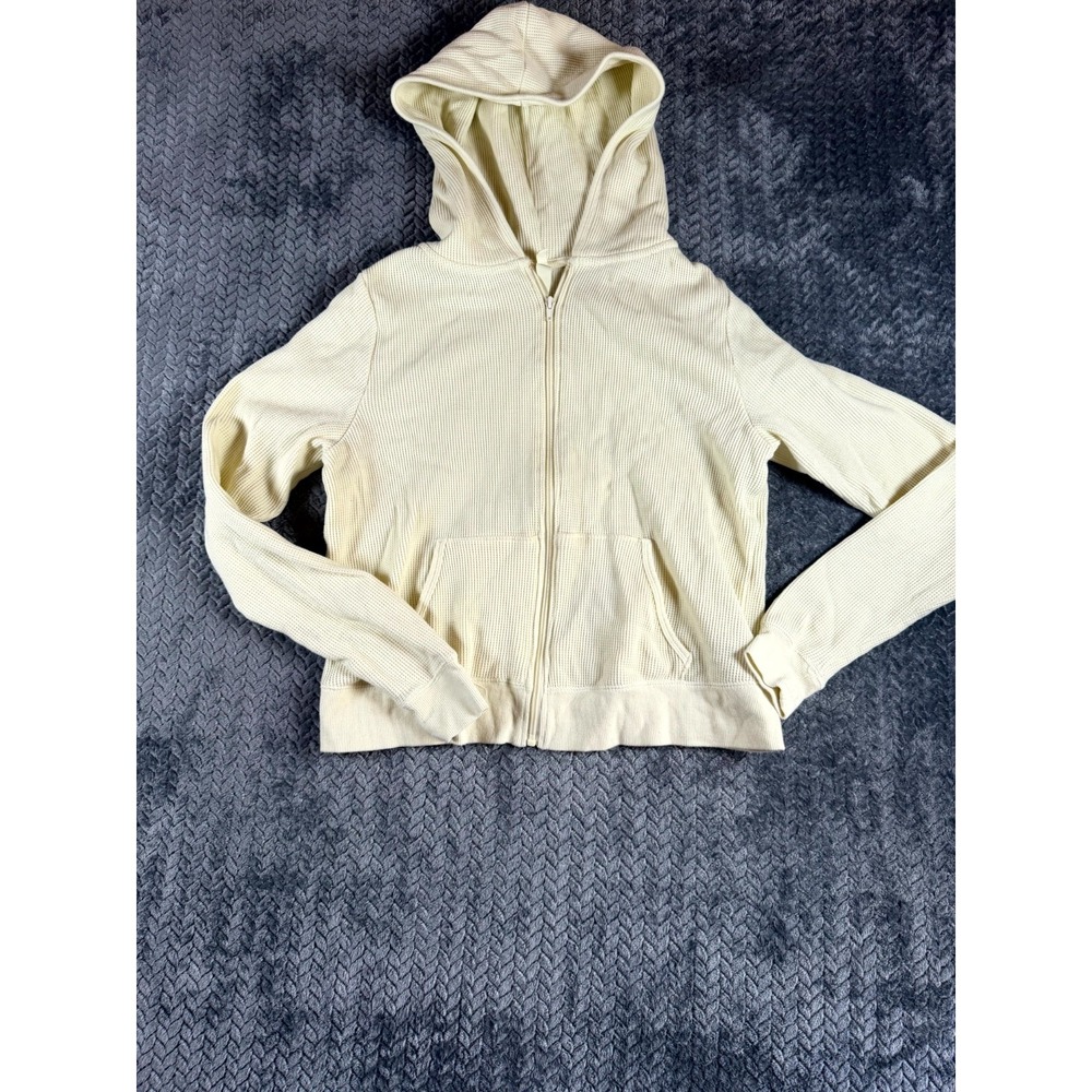 Skims Cropped Hoodie Womens 2X Ivory Waffle Knit Cotton Stretch Winter Full Zip
